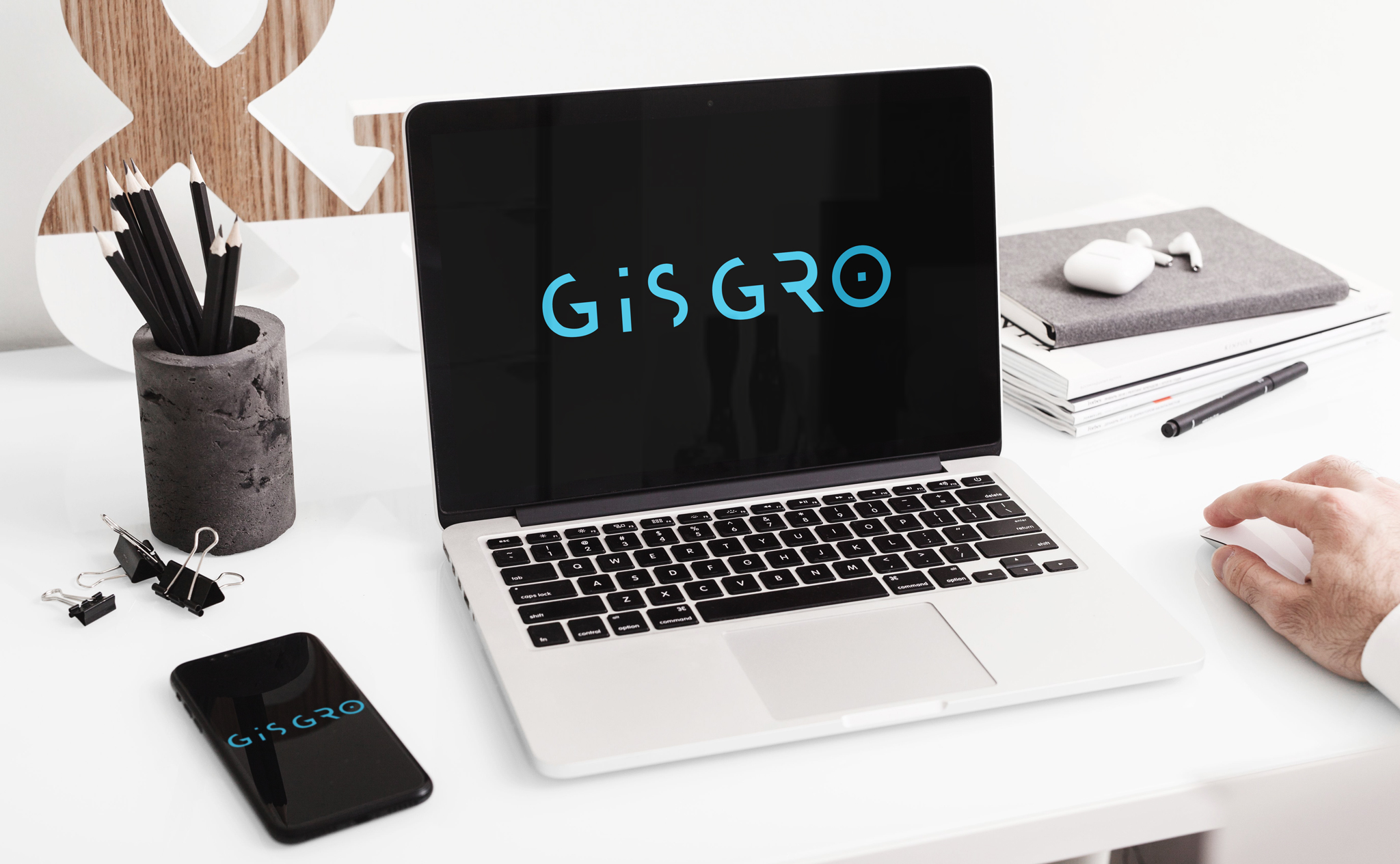 Logon suunnittelu Gisgron logo tietokoneen näytöllä