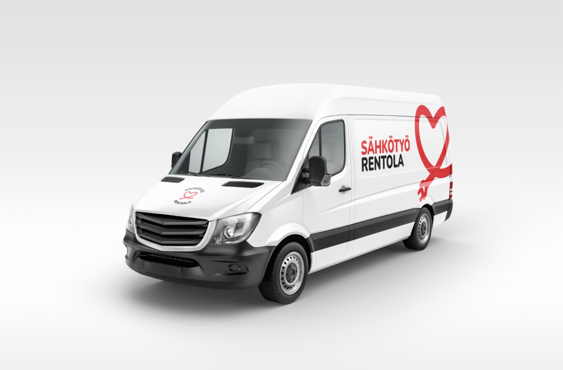 Jyväskyläläisen sähköalan yrityksen Sähkötyö Rentolan logo pakettiauton teippauksissa