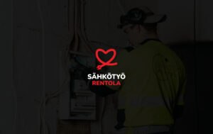 Jyväskyläläisen Sähköalan yritys Sähkötyö Rentolan logo tumman kuvan päällä