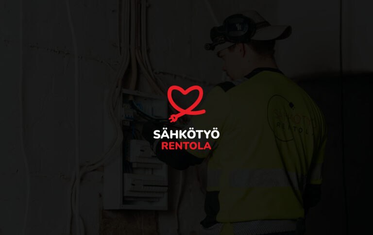 Jyväskyläläisen Sähköalan yritys Sähkötyö Rentolan logo tumman kuvan päällä